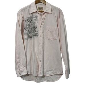 US Expedition Mens Guitar Shirt Size Med Pink Striped Button Down Cotton